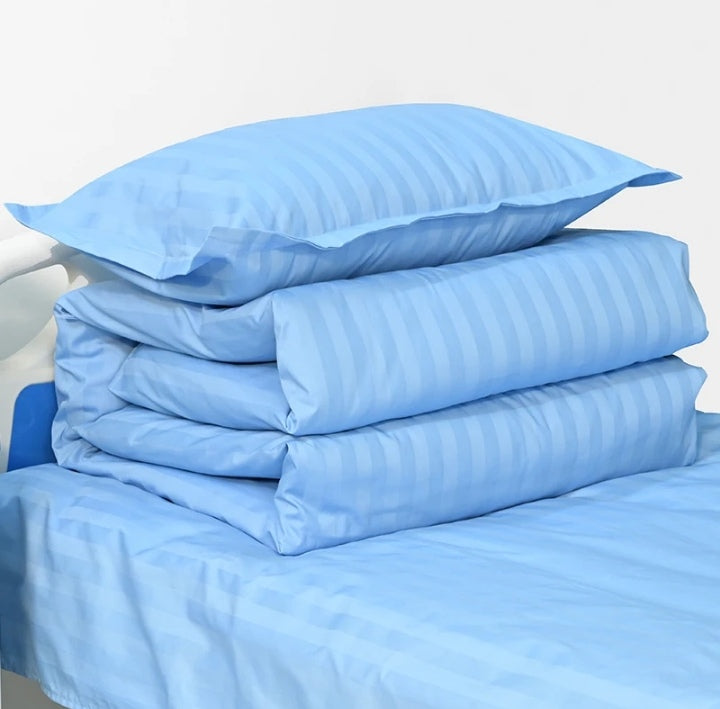 Stripped blue hospital bedsheet, 1 sheet, 1 pillow case (100% Cotton) 140x230cm